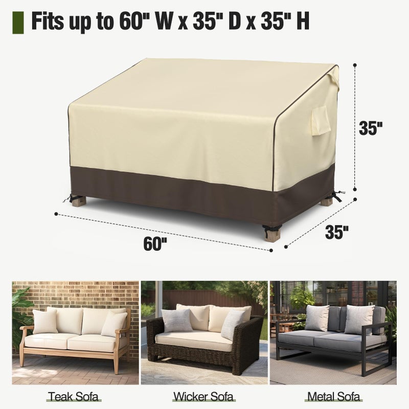 غطاء أريكة خارجي مقاوم للماء من MR. COVER، غطاء أثاث فناء مناسب لأريكة ثنائية المقاعد، يناسب حتى مقاس 60 بوصة عرض × 35 بوصة عمق × 35 بوصة ارتفاع، مقاوم للرطوبة والأشعة فوق البنفسجية، بني وكاكي - Image 2